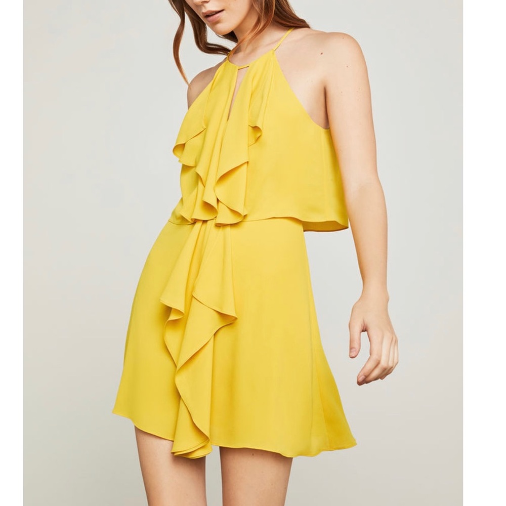 BCBG yellow ruffled halter dress size medium